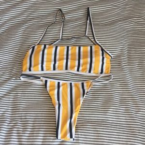 black/yellow/white striped bikini